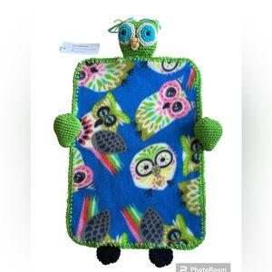 Handmade Anti-pill  Owl  Fleece with Crochet Green OWL Lovey